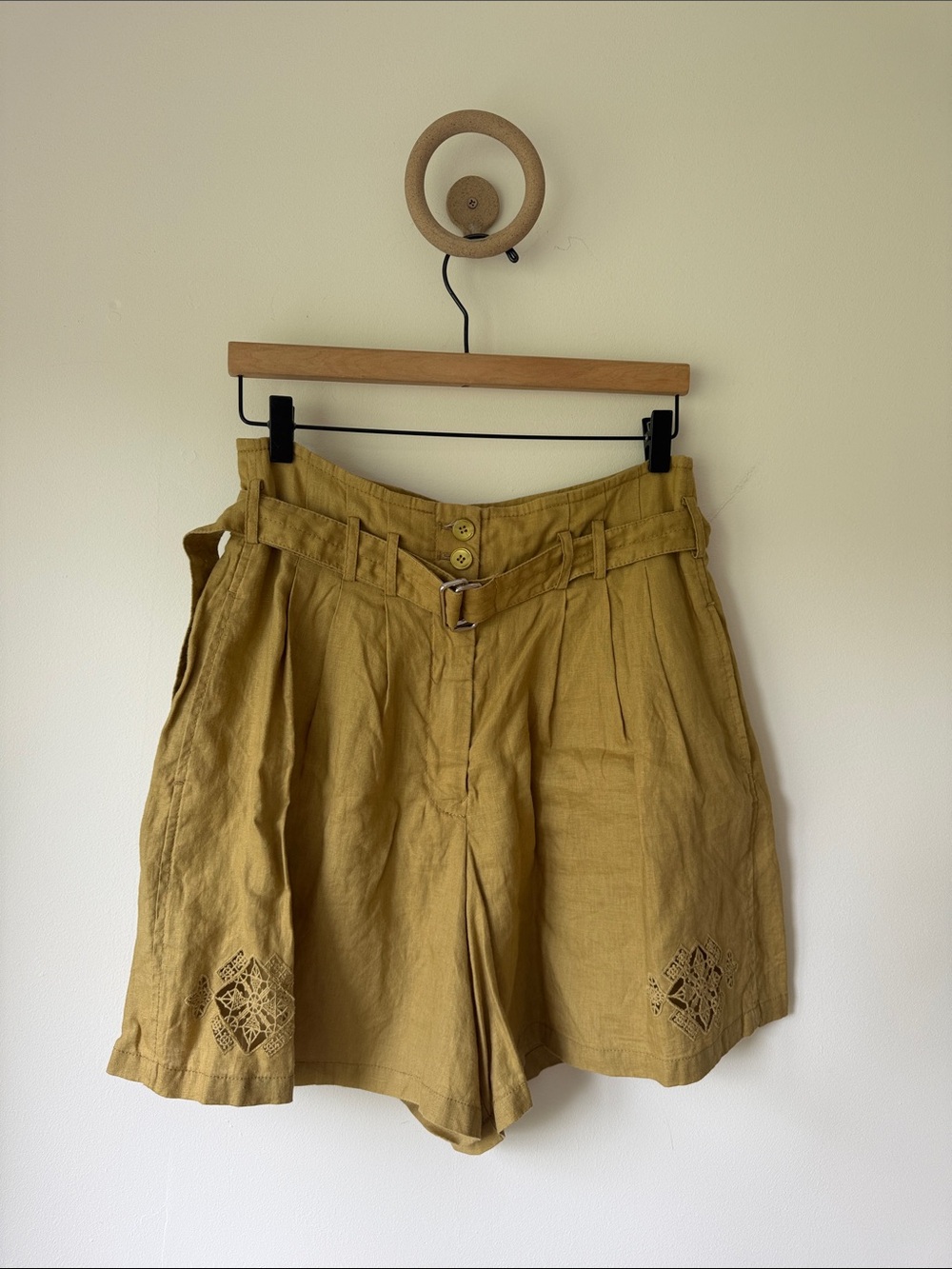 Rebecca Taylor Olive High-Waist Linen-Blend Shorts with Belt